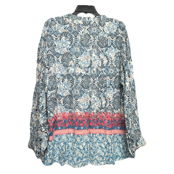 EST.1946 Blue and White Buttoned Blouse with Mandarin Collar Size 18/20W - Picture 2 of 4